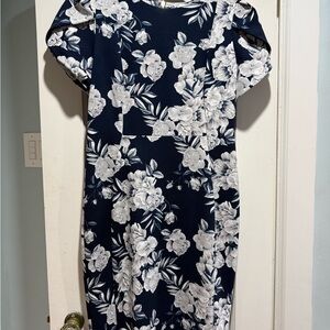 Calvin Klein Navy and White Floral Midi Dress